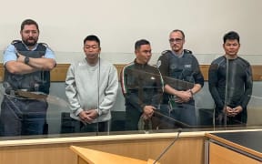 Vietnamese nationals in the Whangārei District Court sentenced for cannabis cultivation. From left: Nam Long Nguyen, Manh Hung Truong, Ho Van Canh, Van Duc Nguyen and Van Thao Nguyen.