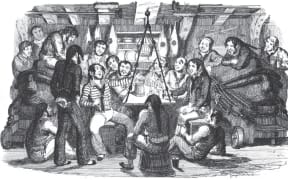 Saturday Night at Sea: An illustration from the book "Songs, naval and national" by Thomas Dibdin, 1841.