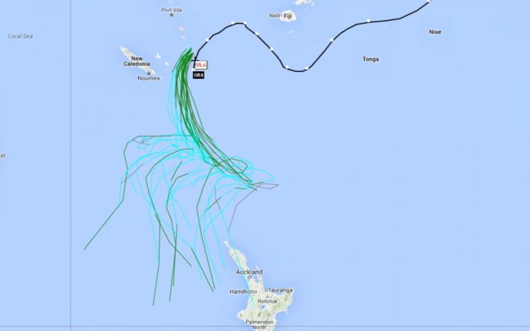 Range of possible future tracks for TC ULA (and later, ex-TC ULA) based on UKMO data.