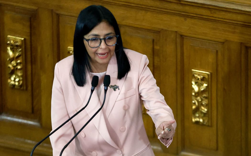 Venezuela's Vice President Delcy Rodriguez speaks during the presentation of the 2026 fiscal year budget at the National Congress in Caracas on December 4, 2025.