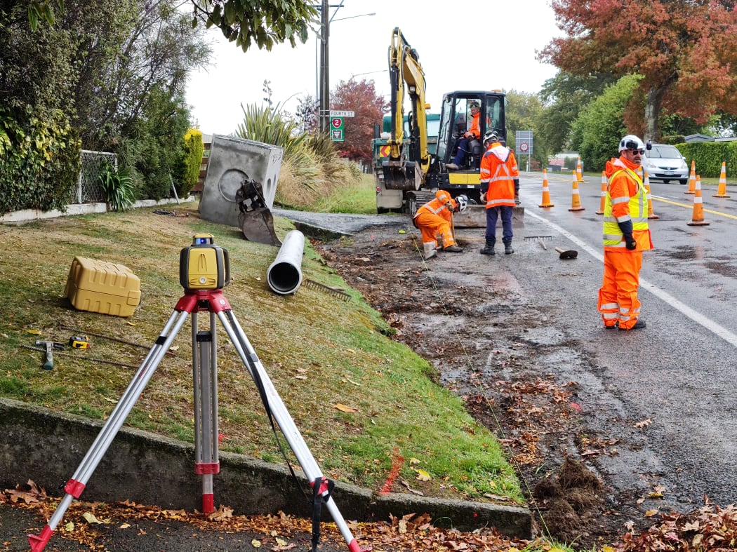 Contractors at work for Masterton District Council project at Lansdowne, Masterton.