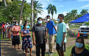 People lining up to get their Covid-19 vaccinations in Fiji.