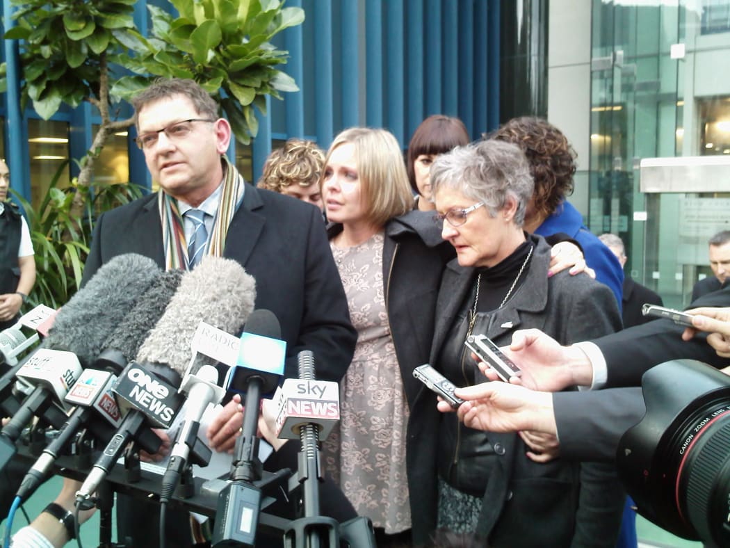 Bryan Guy, Anna Macdonald and Joanne Guy outside court.