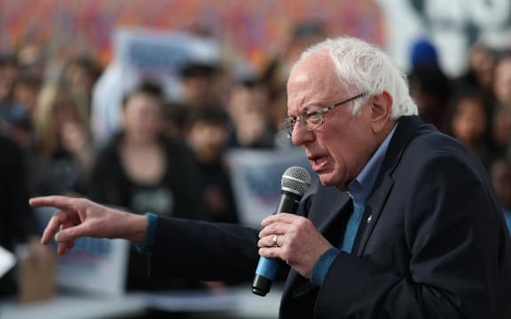 Democratic presidential candidate Sen. Bernie Sanders at a campaign field office on February 02, 2020 in Cedar Rapids, Iowa.