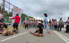 A demonstration by West Papuans against the Indonesian government's plans for Special Autonomy provisions for their region, Manokwari, 15 July 2021