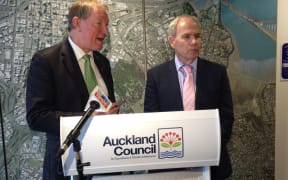 Housing Minister Nick Smith (left) and Auckland Mayor Len Brown, speaking about the latest Housing Accord update.