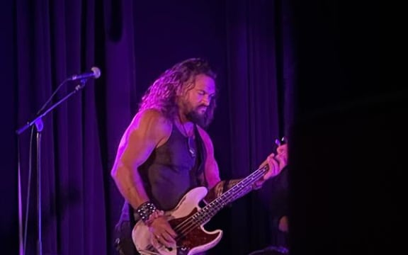 Jason Momoa performs with his band Oof Tatatata at the Tuning Fork in Auckland.