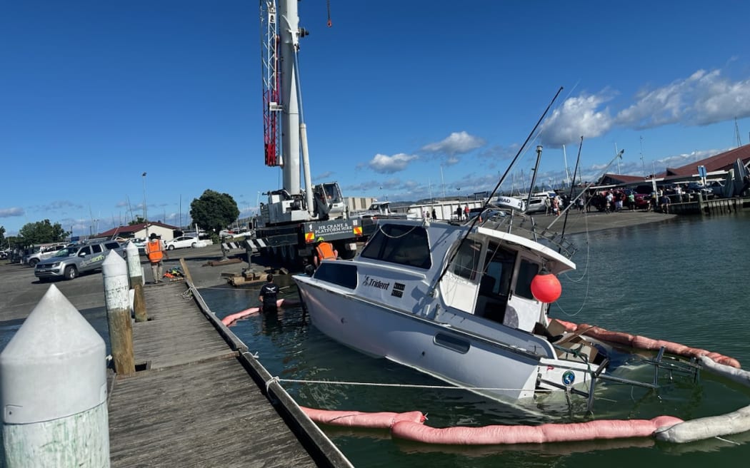 The recreational boat carrying 500 litres of diesel that capsized and was towed into the Napier Port.