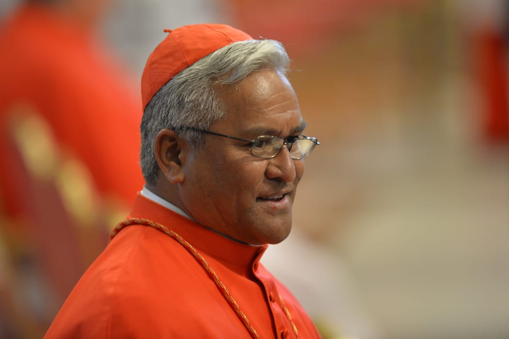 The then Bishop of Tonga, Soane Patita Paini Mafi, arrives to attend a papal consistory for the creation of new Cardinals, on February 14, 2015 at St. Peter's basilica in Vatican.