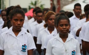 Students at the farewell RAMSI parade