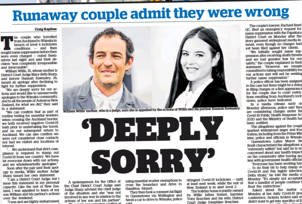 The New Zealand Herald front page on Wednesday.