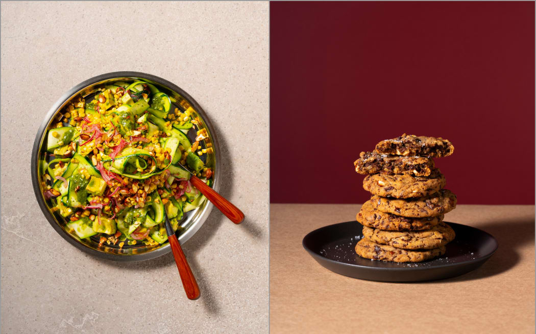 Fatima's Courgette Corn and Avocado salad and Chocolate Hazelnut Cookies.