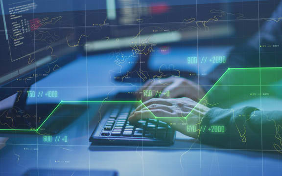 Hands on laptop writing code or using computer virus program for cyber attack