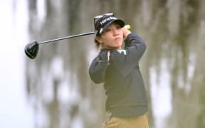 Lydia Ko plays from the 18th tee during the third round of the LPGA Tournament of Champions 2025 at Lake Nona Golf & Country Club, Orlando, Florida, 1 February 01, 2025.