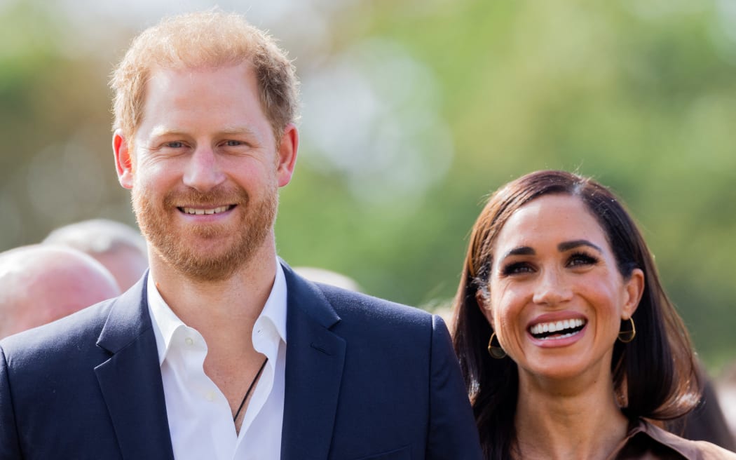 14 September 2023, North Rhine-Westphalia, Duesseldorf: Prince Harry, Duke of Sussex, and his wife Meghan, Duchess of Sussex, attend a meeting with NATO representatives on the sidelines of the 6th Invictus Games at Merkur Spiel Arena.