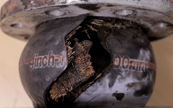 The rubber expansion joint that failed on the Kaitaki ferry.