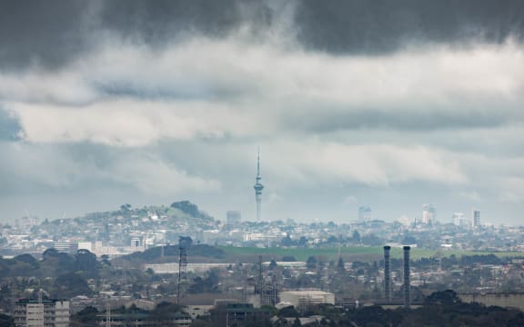 Storm clouds collect over Auckland.