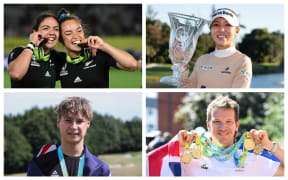 Black Ferns Stacey Fluhler and Theresa Fitzpatrick, Lydia Ko, Aaron Gate and Joshua Willmer