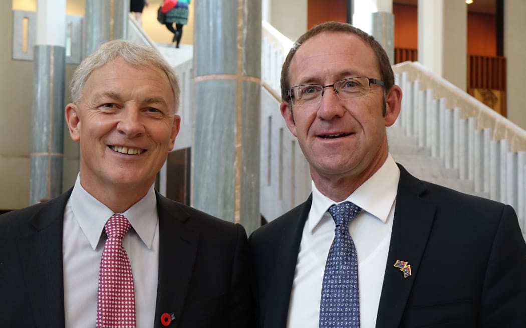Labour MPs Phil Goff (left) and Andrew Little at Australian Parliament in Canberra.