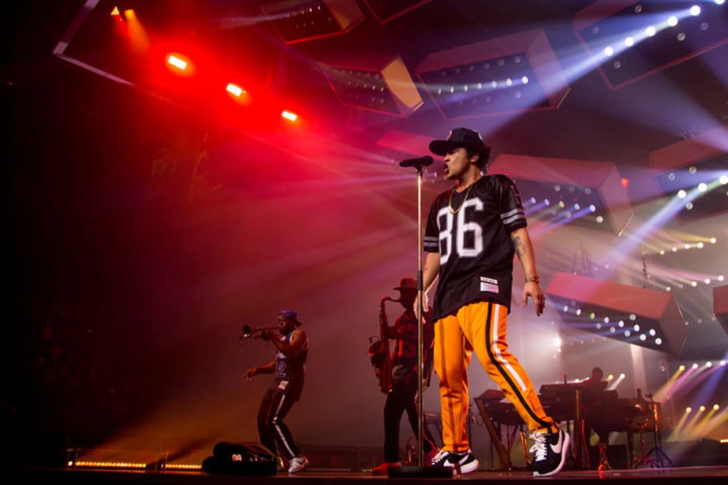 Bruno Mars on stage at Spark Arena