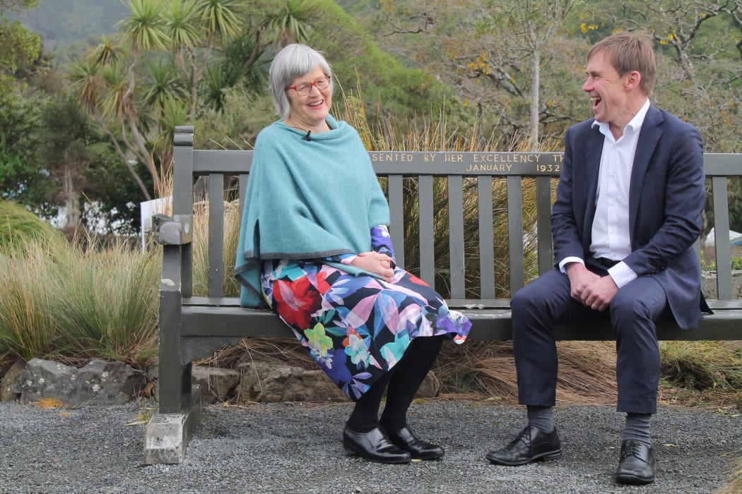 Conservation Minister Eugenie Sage with Wellington Mayor Andy Foster, at Otari-Wilton's bush.