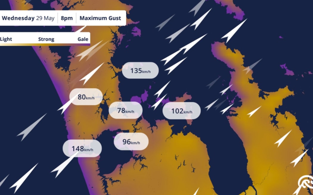 Strong winds hit part of the North Island on 29 May 2024.