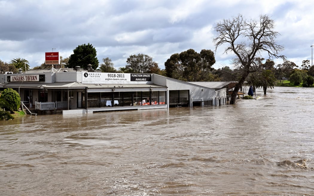 A tavern is inundated by water during flooding in the Melbourne suburb of Maribyrnong on 14 October, 2022.