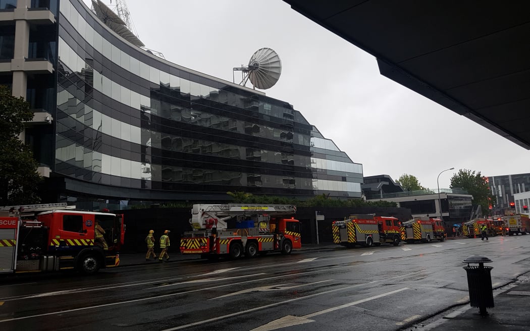Fire appliances at the TVNZ building in central Auckland.