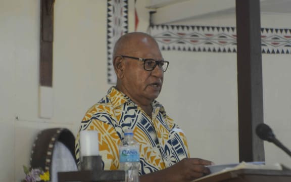 ABG President Grand Chief Dr John Momis addresses the Bougainville Public Service during their dedication mass at the Hahela Parish in Buka Town. The Mass was celebrated by Bougainville Diocese Bishop Bernard Unabali.