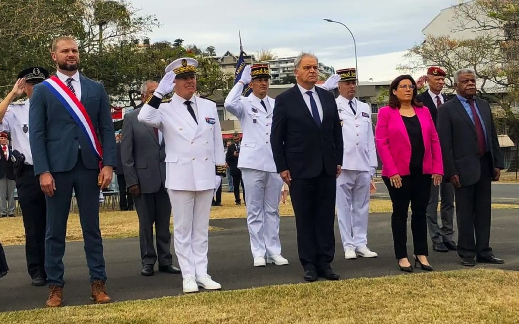 French minister for Overseas François-Noël Buffet (centre) arrives in New Caledonia for a four-day visit.