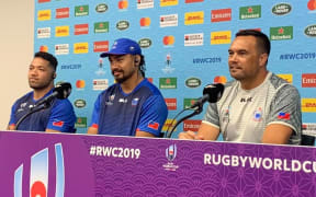 Samoa coach Steve Jackson, (right), alongside captain Chris Vui, (middle) and Motu Matu'u