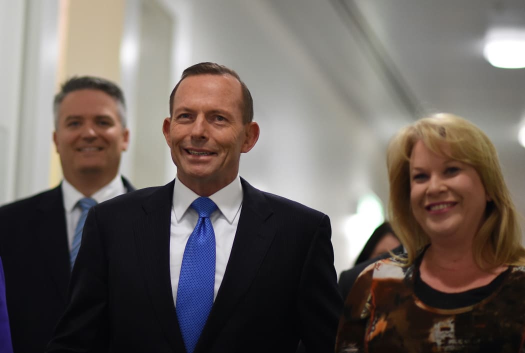 Tony Abbott arrives for the ballot on Monday.