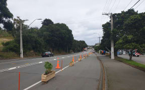 Volunteers from Cycle Wellington built what they called a pop-up bike lane to protect cyclists on Adelaide Road.