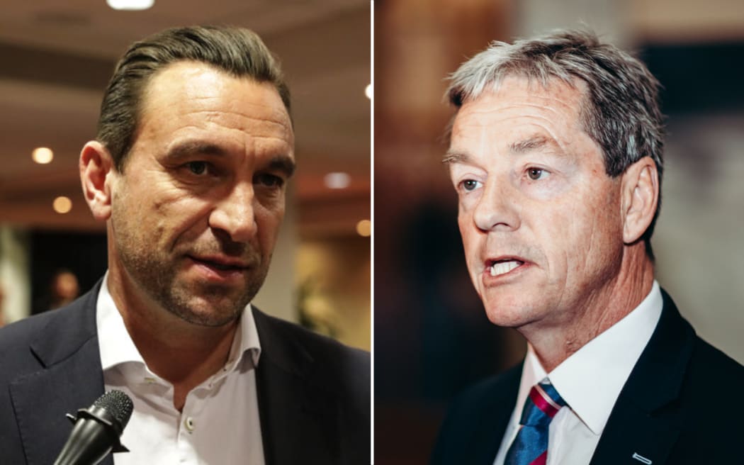 Business New Zealand head Kirk Hope and Shadow Treasurer Andrew Bayly.