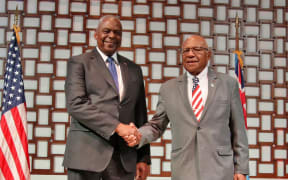 Fijian Prime Minister and Minister for Foreign Affairs Sitiveni Rabuka with the US Secretary of Defense Lloyd J. Austin III, ahead of Fiji and US bilateral meeting. 24 November 2024