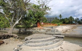 A picture shows the planned construction site of a tourism complex named "Mahana Beach",15 km south of Papeete, in French Polynesia, on July 19, 2014.
