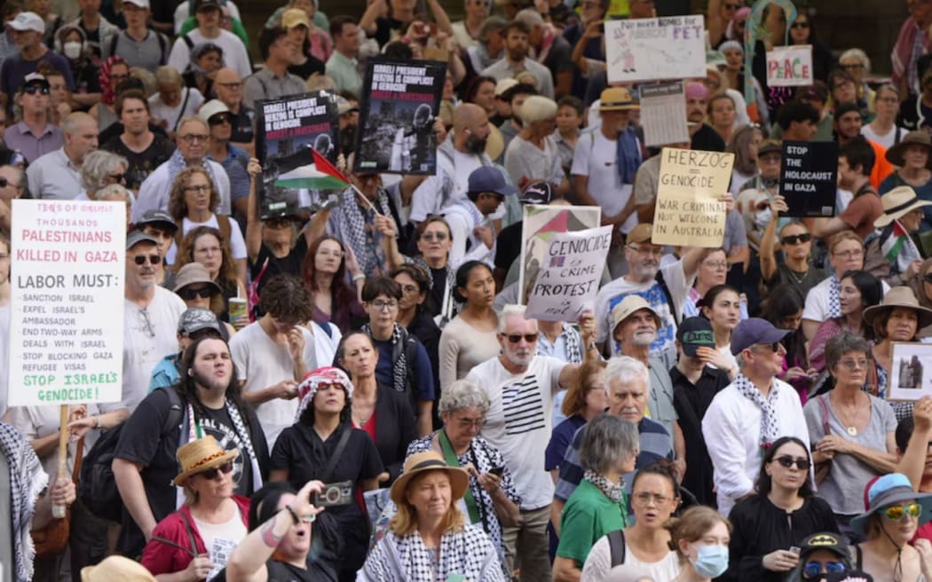Thousands turned out for the protest in Sydney.