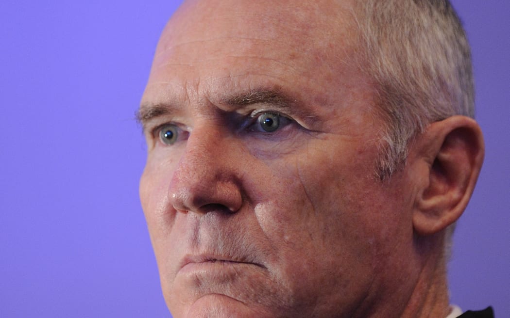 Former Australian cricket captain Allan Border looks on at a function in New Delhi on October 30, 2009. The Bharti Foundation held an interaction for the students of the Satya Bharti Schools its runs with the sporting Australians Allan Border and Cathy Freeman.   AFP PHOTO/Manpreet ROMANA (Photo by MANPREET ROMANA / AFP)