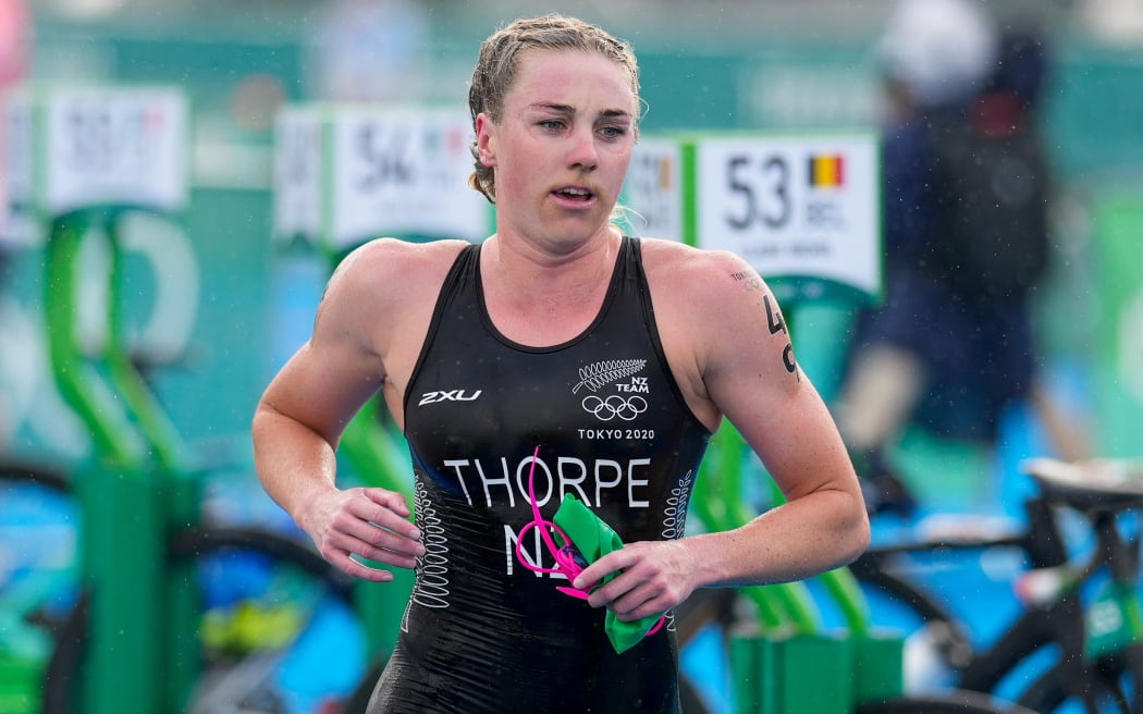 New Zealand triathlete Ainsley Thorpe in action in the women's race at the Tokyo Olympic Games, July 27, 2021.