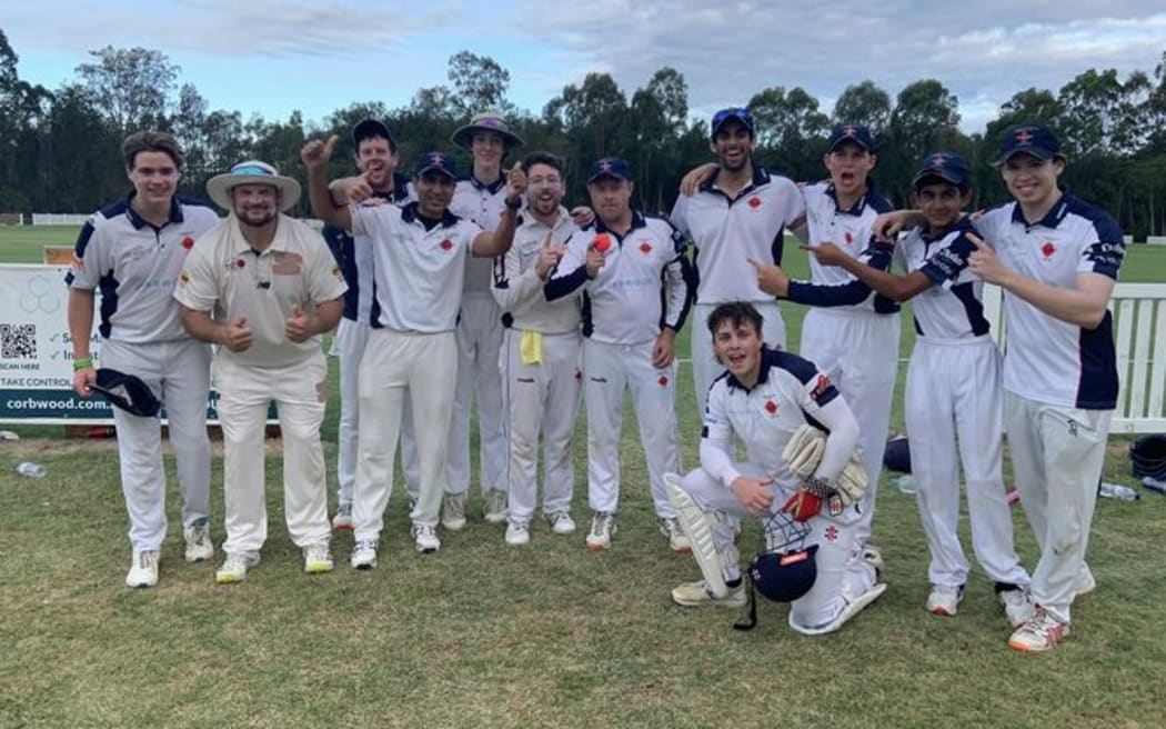 Mudgeeraba captain Gareth Morgan (pictured at centre, holding the ball) in team photo.