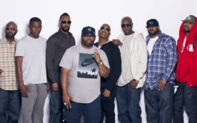Wu-Tang Clan (L-to-R: Cappadonna, Masta Killa, GZA, RZA, Raekwon, U-God, Inspectah Deck, Ghostface Killah, Method Man).