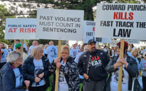 Protesters gathered outside the New Plymouth Court for the sentencing of Daytona Thompson for the manslaughter of Daniel Nganeko who died following a one-punch attack.