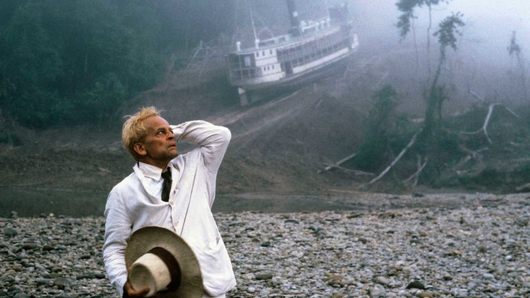 Kinski contemplates the fate of his predecessor Jason Robards in Herzog’s Fitzcarraldo.