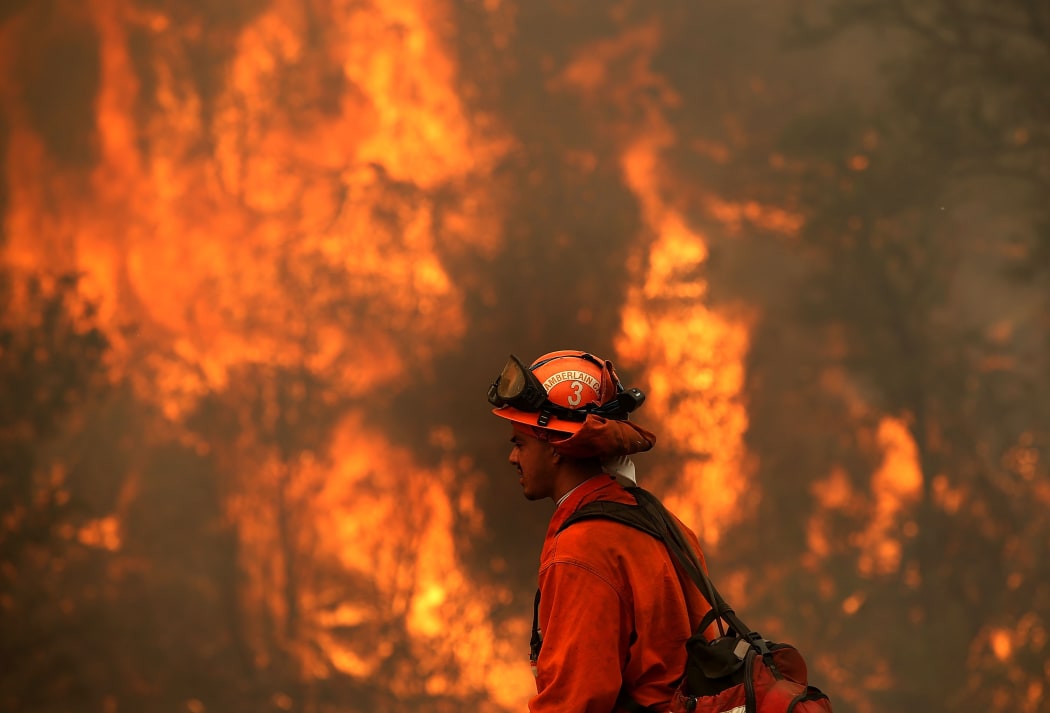 A burn operation to head off the Rocky Fire near Clearlake, California.