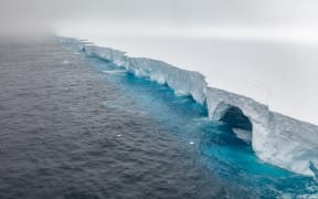 This handout image released by EYOS Expeditions on 19January 19, 2024, shows an aerial view of the A23a iceberg in the waters of The Southern Ocean off Antarctica on January 14.