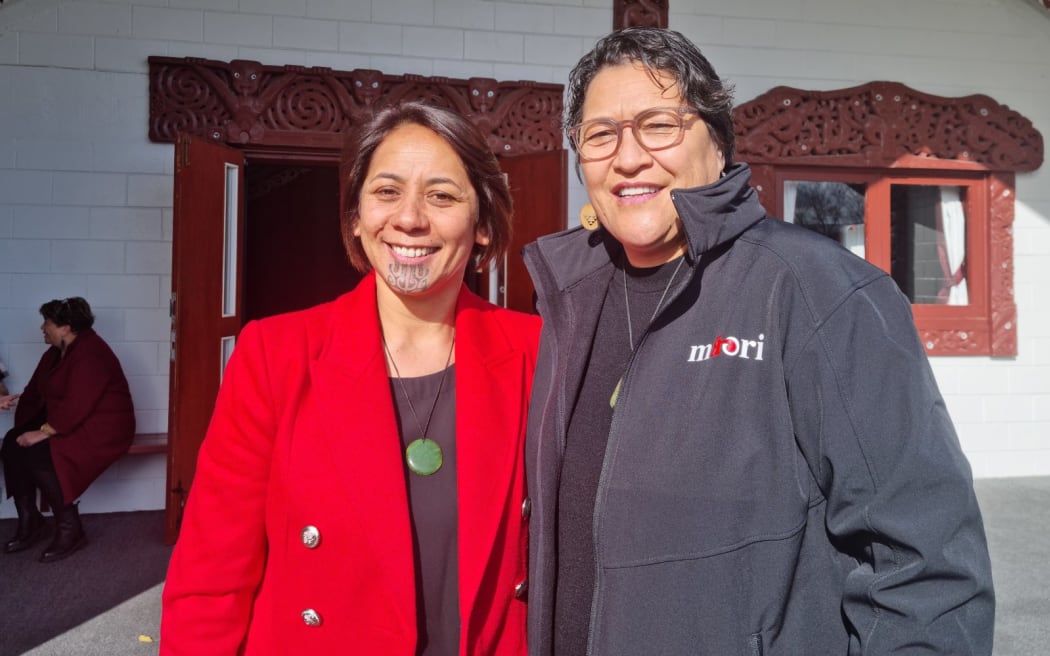 Ikaroa-Rāwhiti candidates Labour's Cushla Tangaere Manuel (left) and Te Paati Māori's Meka Whaitiri (right) after a debate at Ōrongomai Marae in Upper Hutt.
