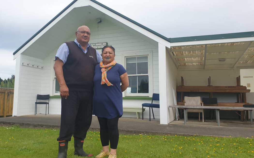 Raymond Hina and Ngāti Maika hapū member Ruta Broughton at Pākaraka Pa.