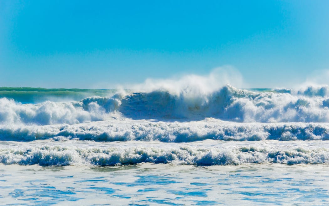 Turbulent sea at Mount Maunganui Main Beach,  Tauranga New Zealand