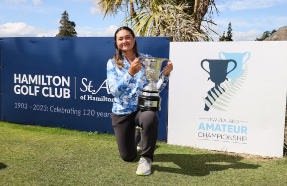 Faith Vui wins the New Zealand Amateur Golf Championships finals, Hamilton Golf Club, St Andrews, Hamilton, New Zealand. Sunday 5 November 2023. Photo: Simon Watts/www.bwmedia.co.nz