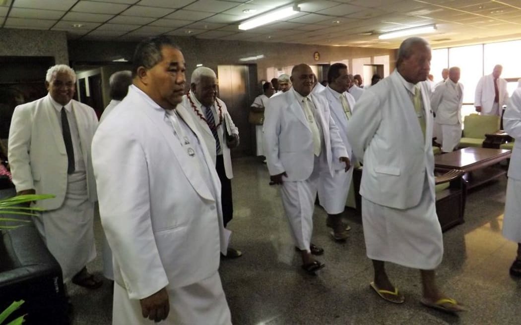 Congregational Christian Church ministers arriving at government house for a meeting with Prime Minister Tuila'epa Sa'ilele Malielegaoi and his cabinet on Monday.